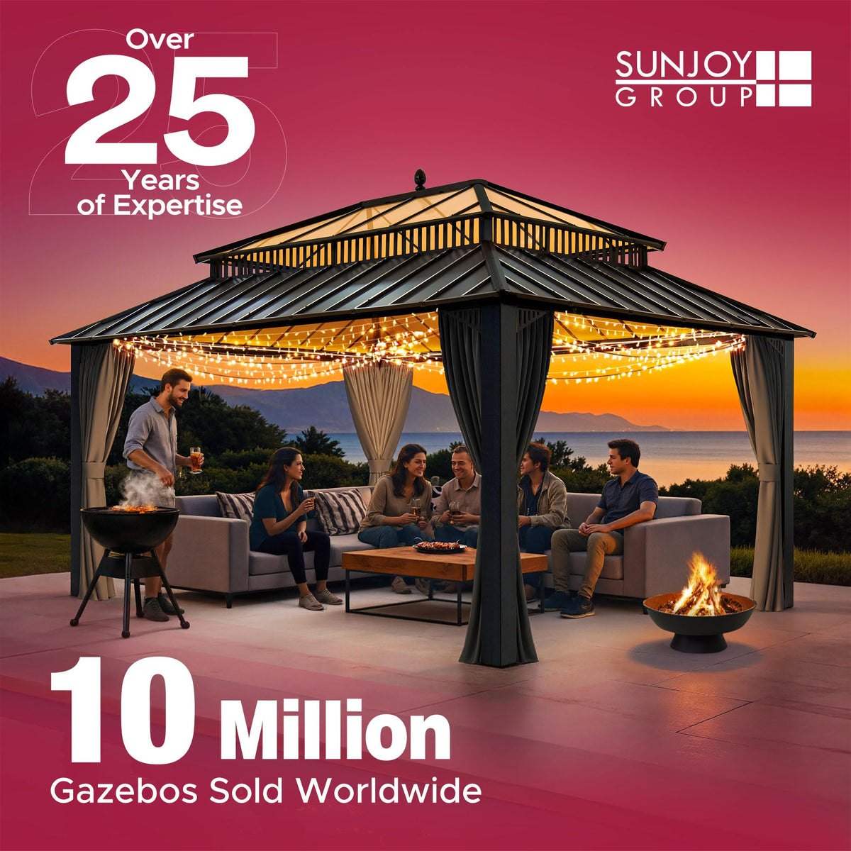 Sunjoy Wood Burning Fireplace – Matte Black Outdoor Steel Fireplace with Chimney, Log Holders, Fireplace Tool, and PVC Cover