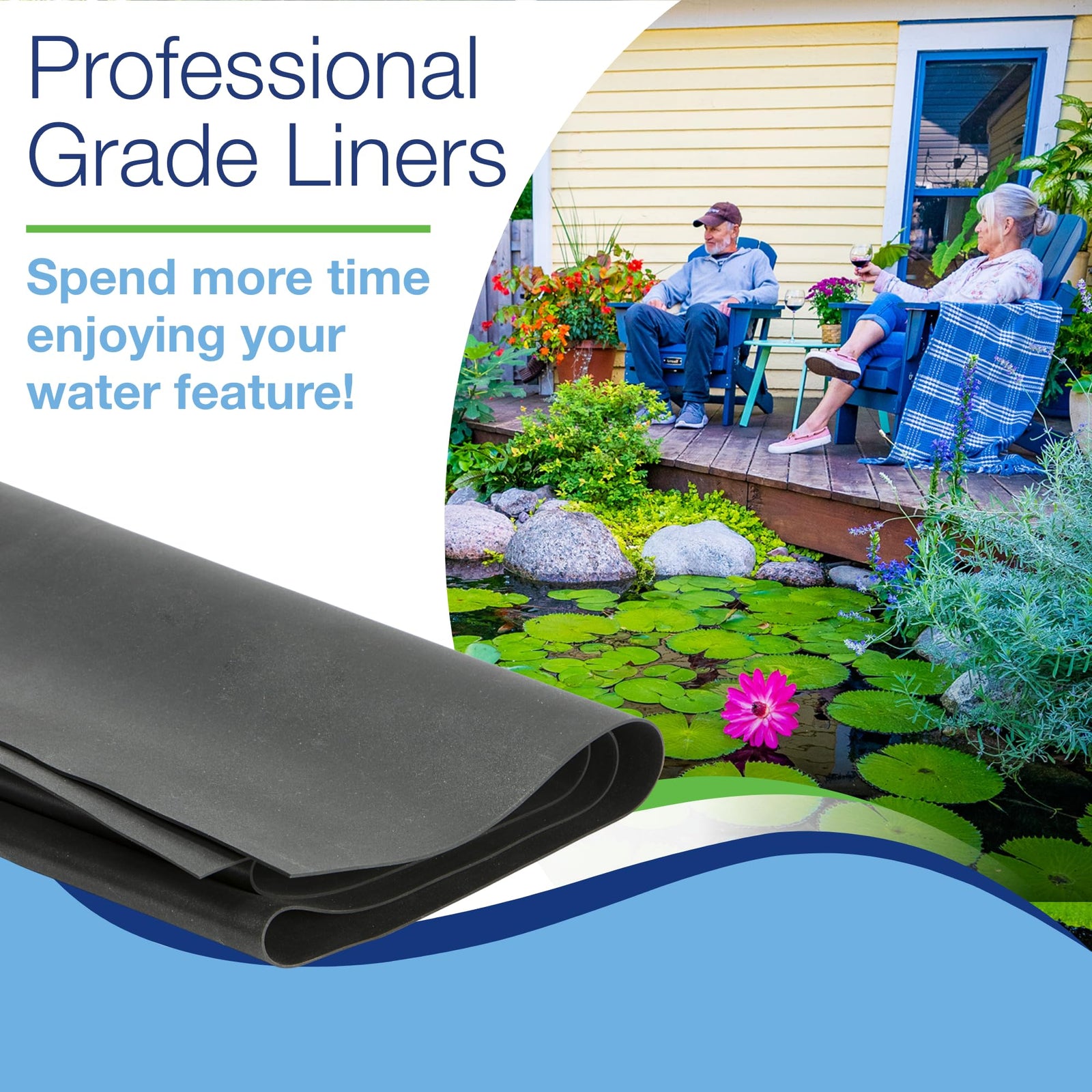 Aquascape PRO Grade 45 MIL EPDM Fish-Safe Pond and Fountain Liner, 8-ft x 10-ft, 80 sq ft, Black