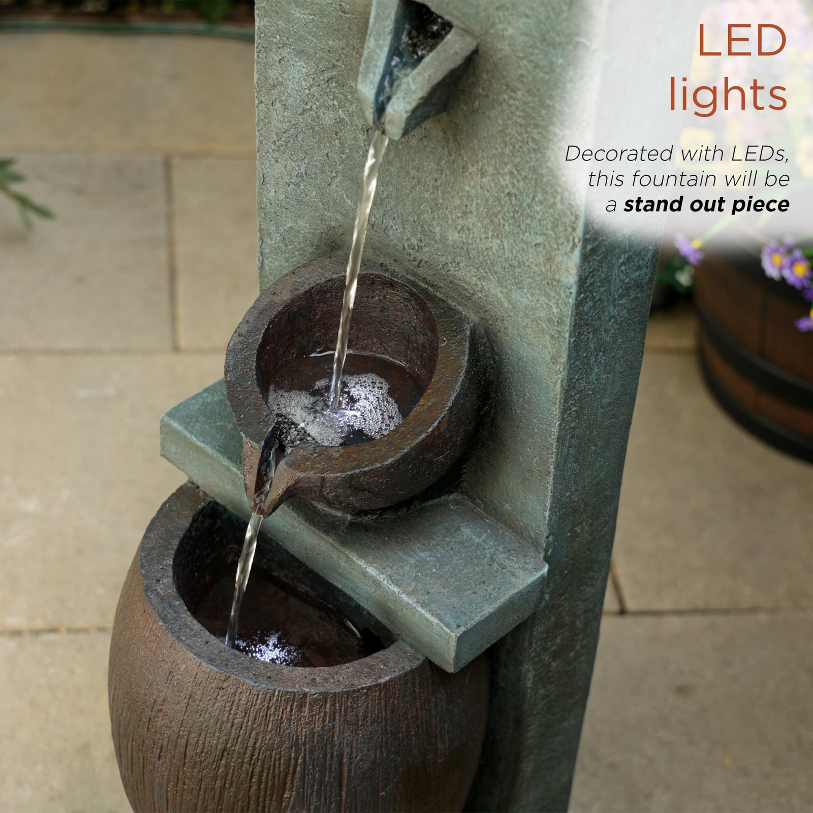 Alpine Corporation 32" 3 Tier Jar Fountain with LED Lights