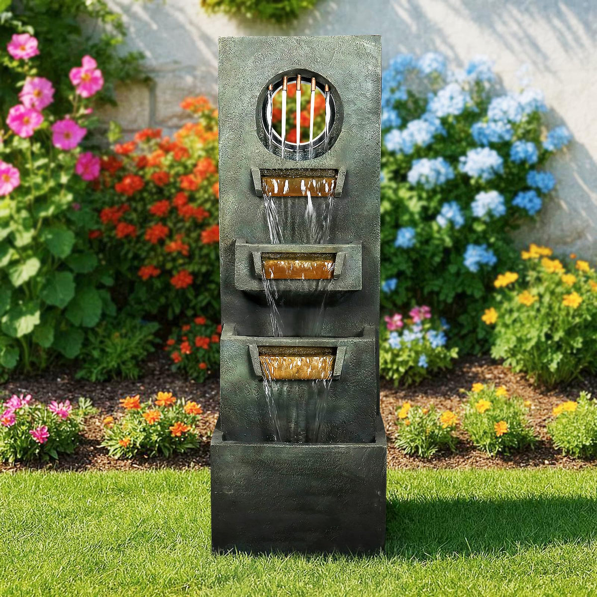 Naturefalls 39.3” Modern Outdoor Fountain - 4-Tiered Outdoor Garden Fountains with Contemporary Design&LED Light for Garden, Patio, Deck, Porch, Backyard and Home Art Decor