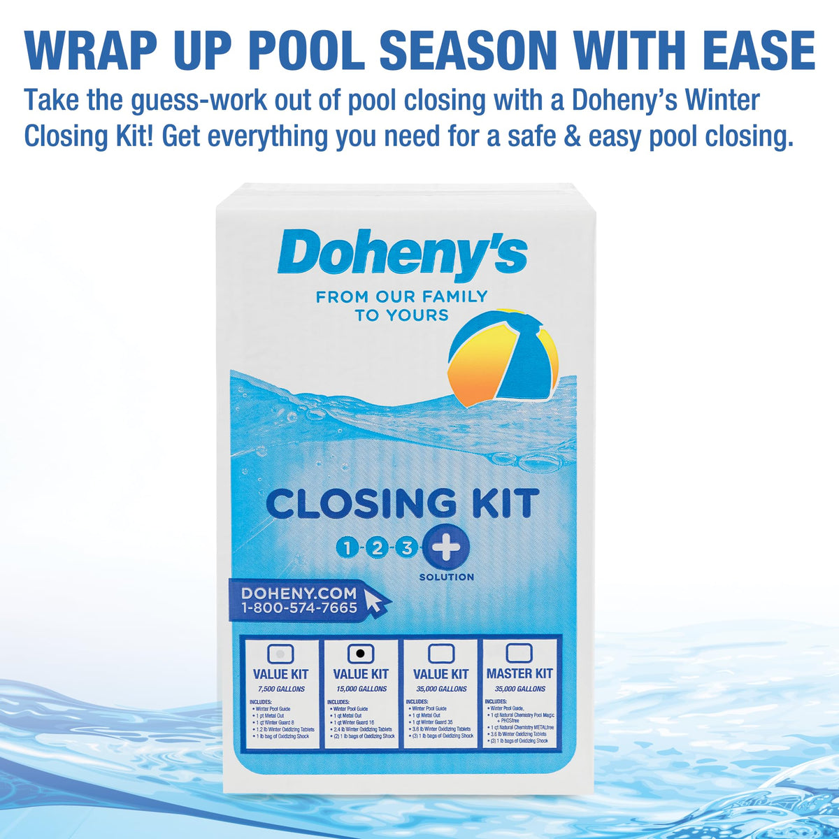 Doheny’s Ultimate Pool Closing Kit, Winterizing Chemicals for Above Ground Pools, Inground Pools, Includes Pool Shock, Algaecide, Stain Preventer, Treats up to 15,000 Gallons