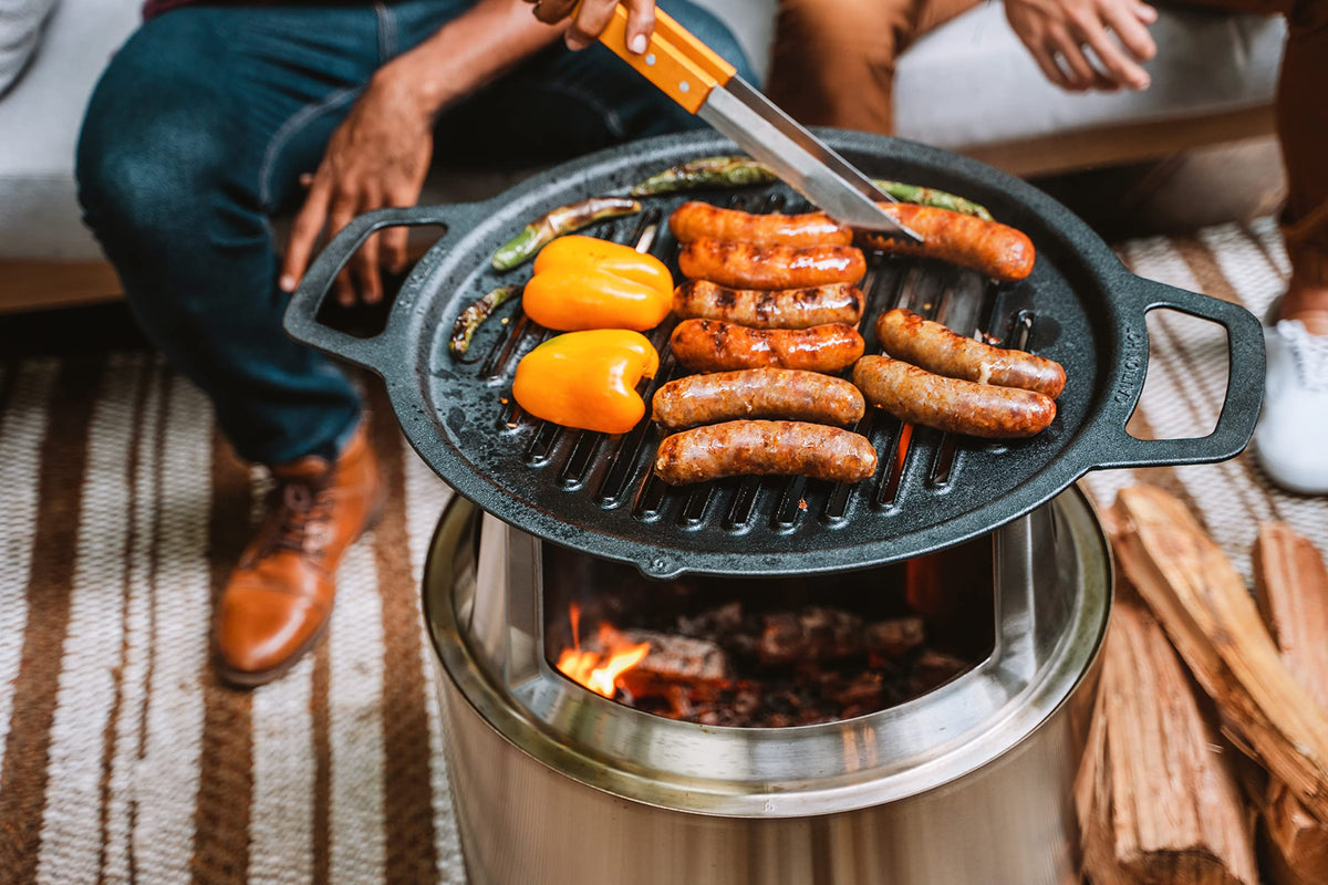 Solo Stove Bonfire Cast Iron Grill Cooking Bundle 2.0 | Smokeless Fire Pit Grill