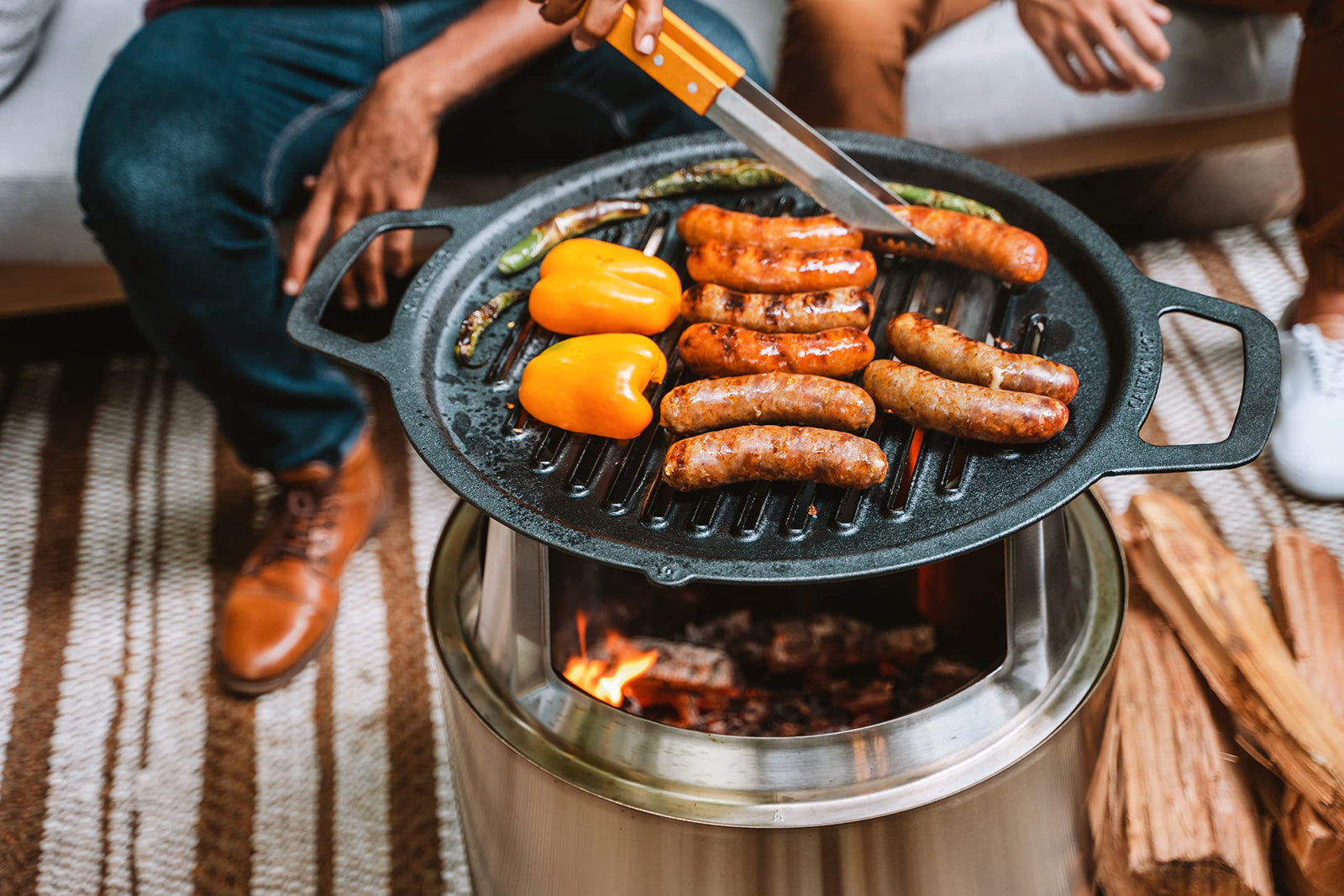 Solo Stove Bonfire Cast Iron Grill Cooking Bundle 2.0 | Smokeless Fire Pit Grill