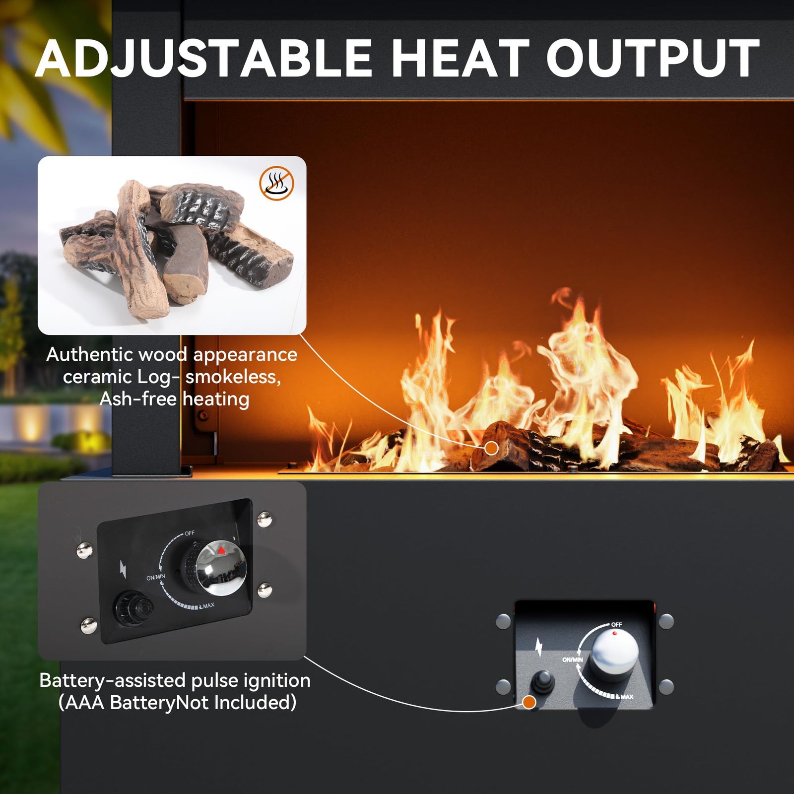 Gardenbee 35'' Outdoor Propane Fireplace with Tank Storage, 50,000 BTU Outdoor Gas Fire Pit with CSA Certified, Adjustable Flame, Dust Cover, Smokeless Ceramic Wood for Patio, Garden, Deck, Gray/Tan
