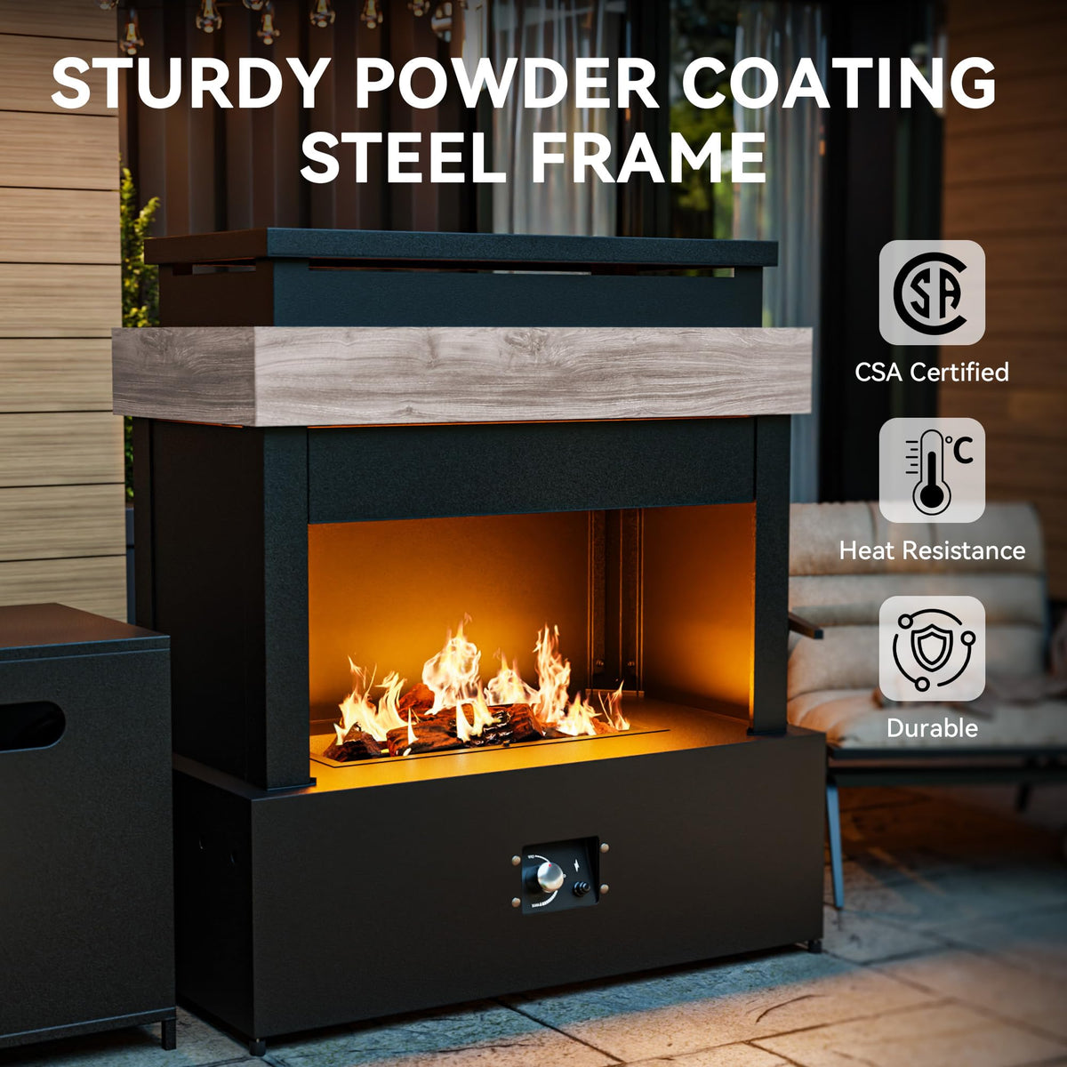 Gardenbee 35'' Outdoor Propane Fireplace with Tank Storage, 50,000 BTU Outdoor Gas Fire Pit with CSA Certified, Adjustable Flame, Dust Cover, Smokeless Ceramic Wood for Patio, Garden, Deck, Gray/Tan