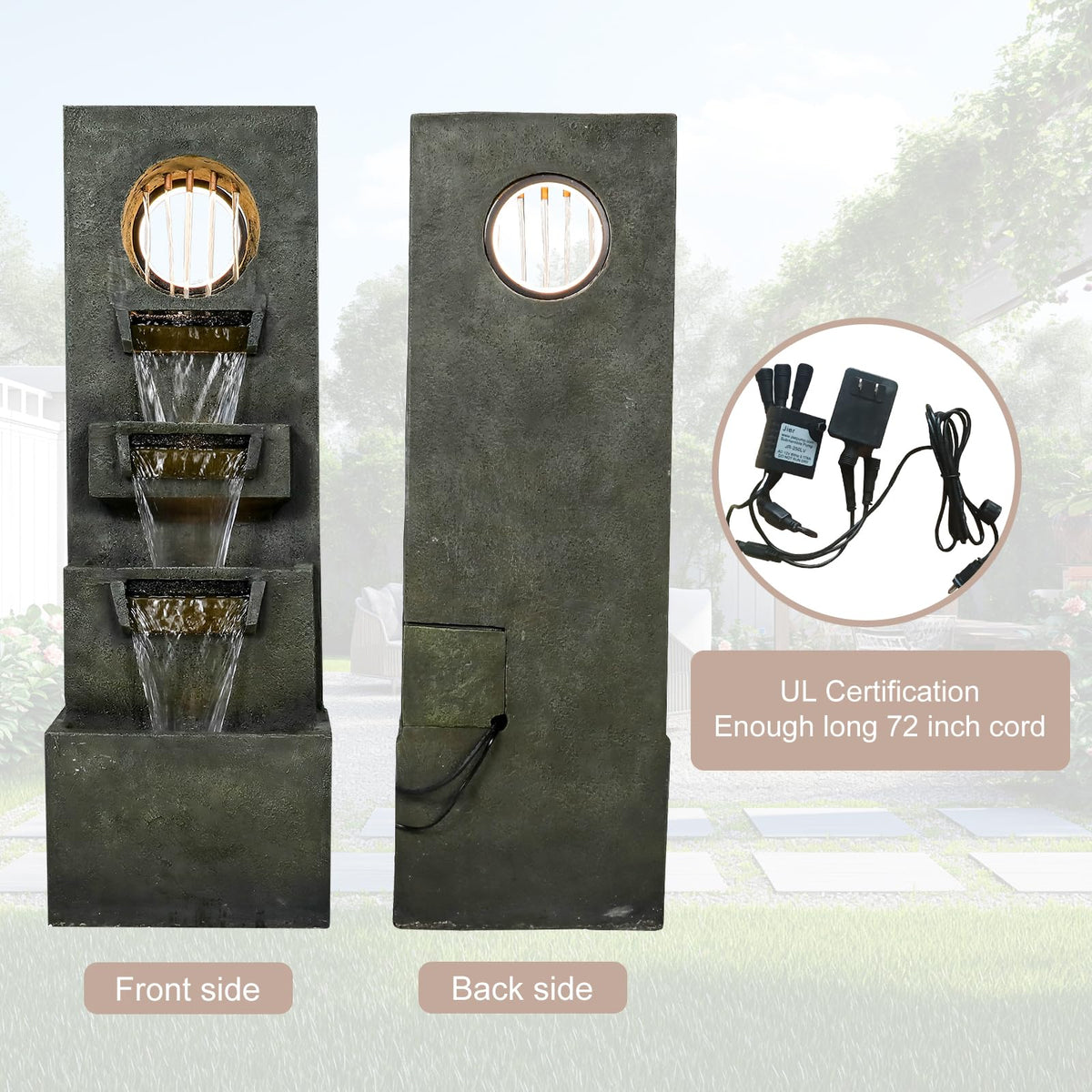 Naturefalls 39.3” Modern Outdoor Fountain - 4-Tiered Outdoor Garden Fountains with Contemporary Design&LED Light for Garden, Patio, Deck, Porch, Backyard and Home Art Decor