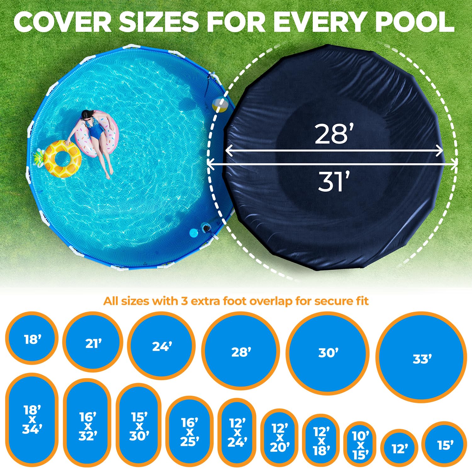 28 ft Round Winter Pool Cover for Above Ground Pools, Navy Blue, Resistant
