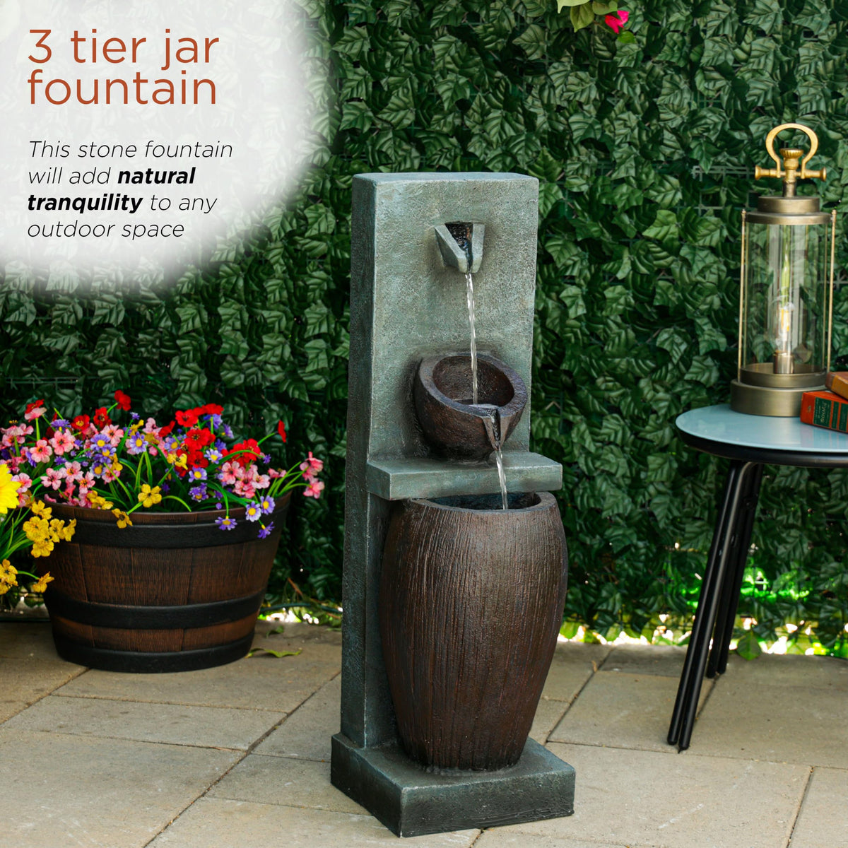 Alpine Corporation 32" 3 Tier Jar Fountain with LED Lights