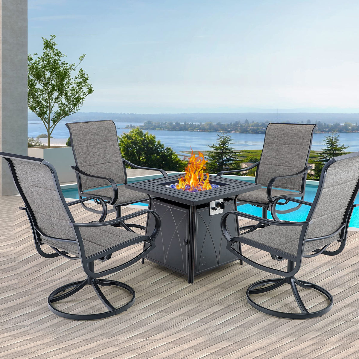 Sophia &amp; William 5 Pieces Patio Dining Set with Gas Fire Pit Table
