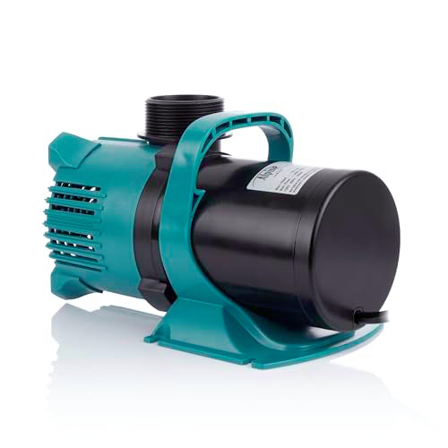 Alpine Corporation 5600 GPH Vortex Submersible Water Pump 20 Ft Cord for Ponds, Fountains and Water Circulations, Quiet Operation Vertical/Horizontal, 22.5 Ft Lift 324 Watts, Black/Teal