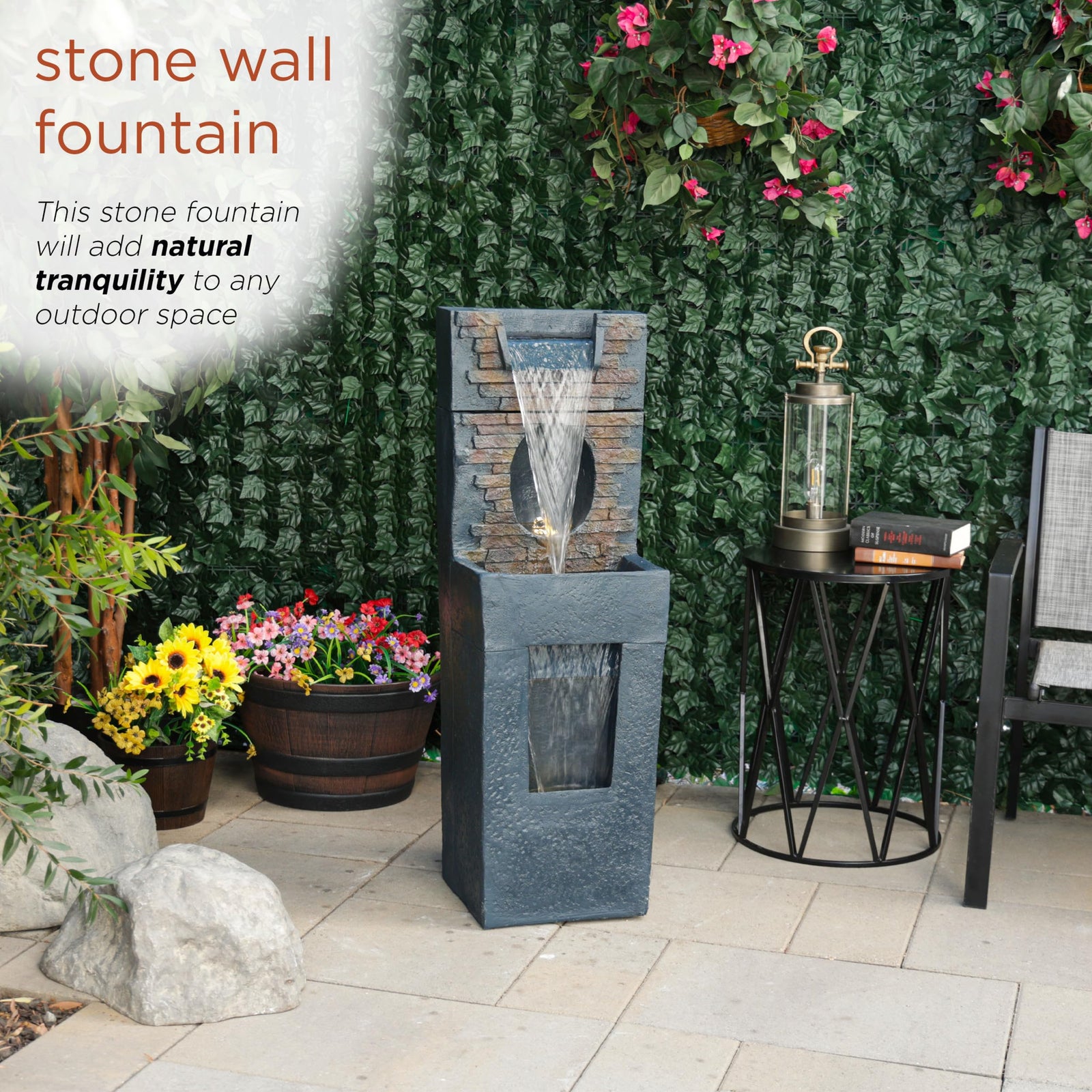 Alpine Corporation 40" Stone Wall Cascading Fountain with LED Lights