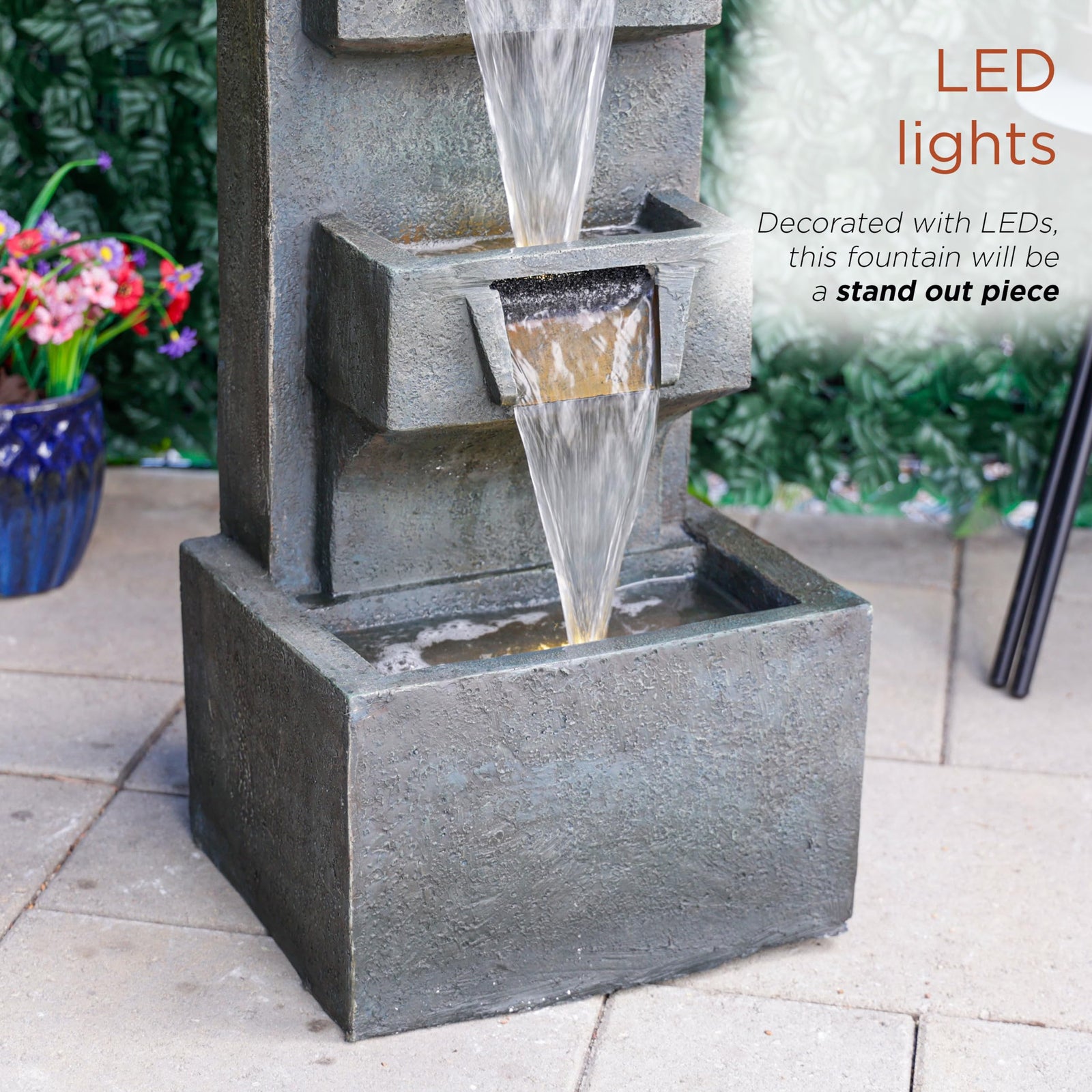 Alpine Corporation 33" 3 Tier Basin Cascading Fountain with LED Lights