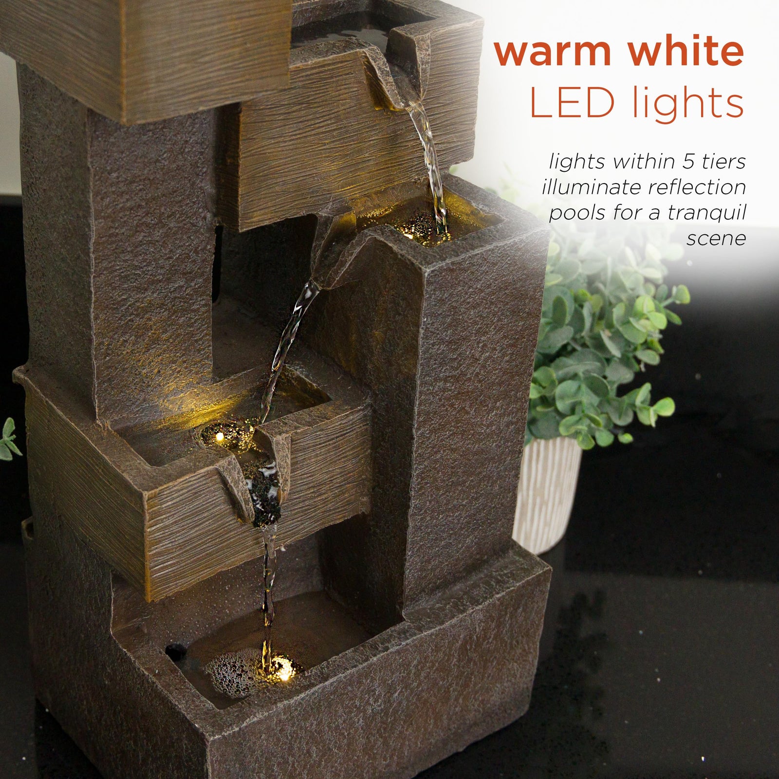 Alpine Corporation 19" Indoor/Outdoor Multi-Tier Water Fountain with LED Lights