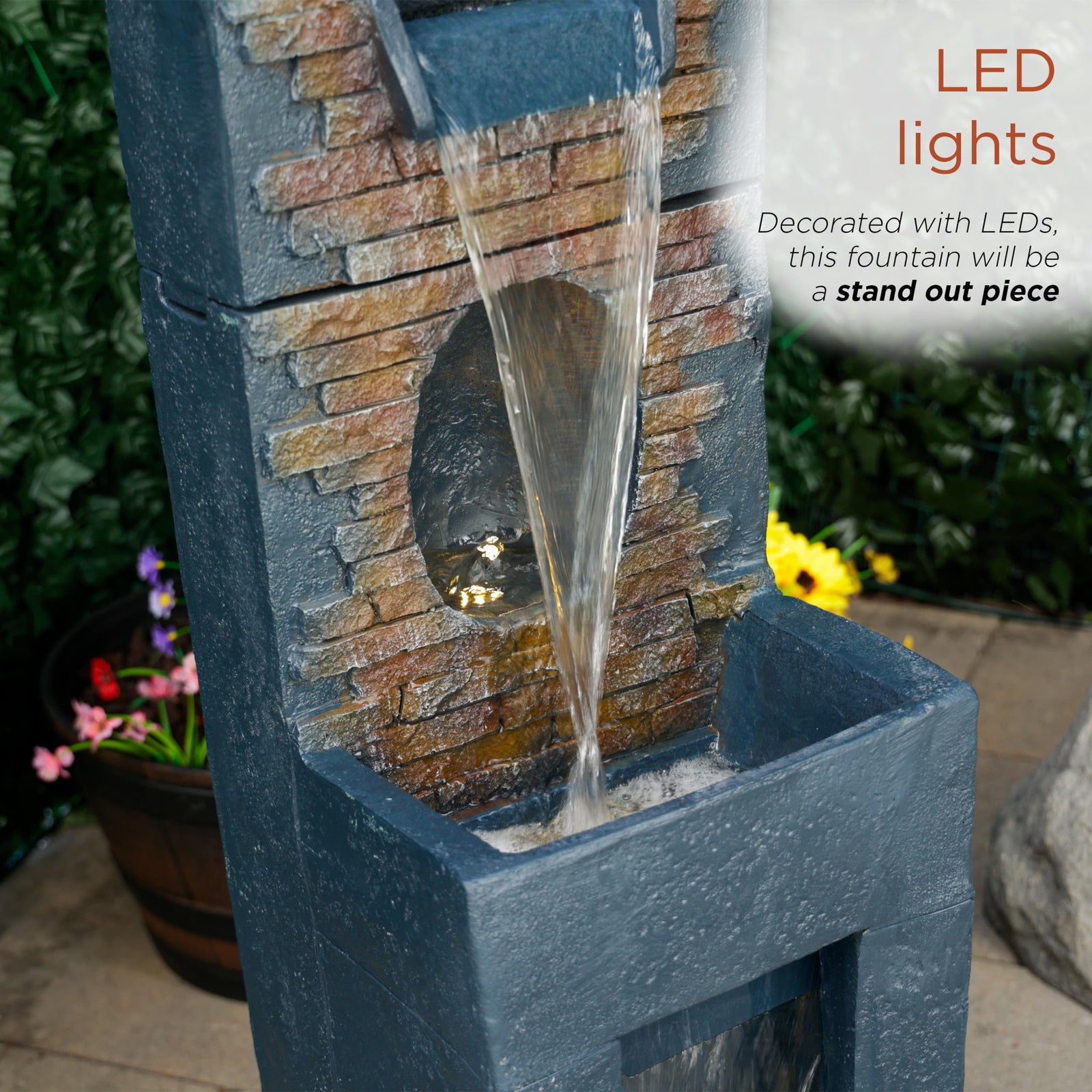 Alpine Corporation 40" Stone Wall Cascading Fountain with LED Lights