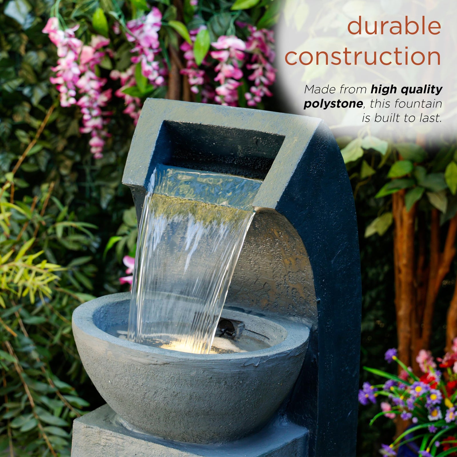 Alpine Corporation 41" Tall Outdoor Basin Waterfall Floor Fountain with LED Lights