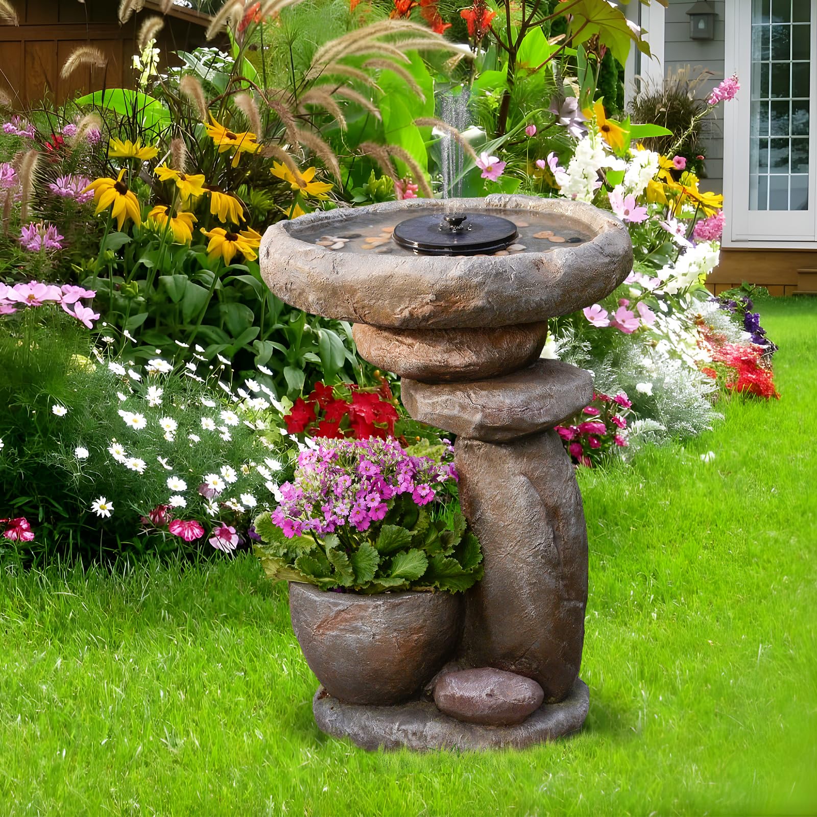 GardesT Outdoor Solar Fountain and Bird Bath