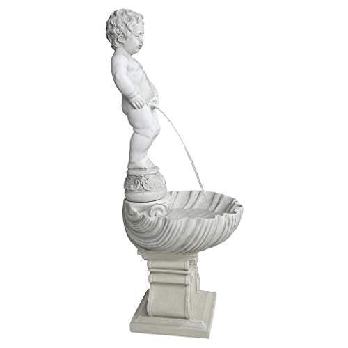 Design Toscano NG33505 Complete Manneken PIS Peeing Boy Fountain Garden Decor with Base Outdoor Water Feature, 17 Inches Wide, 17 Inches Deep, 45 Inches High, Antique Stone Finish