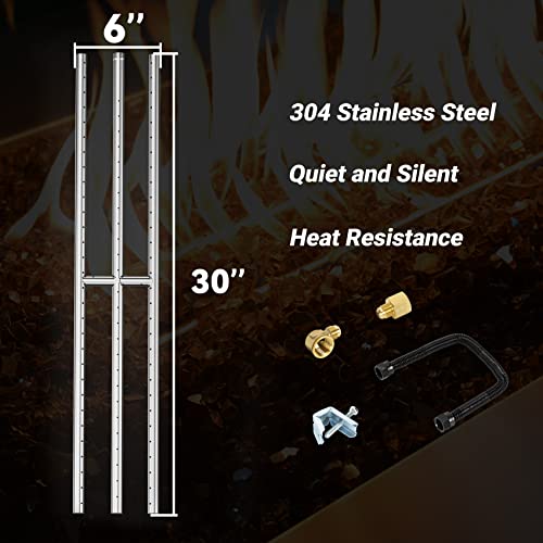 Skyflame 30" x 6" Rectangular Gas Fire Pit and Fireplace H-Burner with 3 Pipes