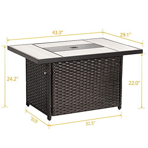 Grand Patio Outdoor Gas Fire Pit Table, 43 Inch 50,000 BTU Rectangle Patio Propane Fire Pit Table with Resin Wicker Base, Resin Wicker/ Rectangle