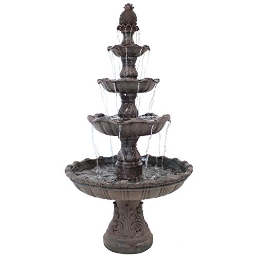 Sunnydaze Grand Courtyard Outdoor Water Fountain - Large 80-Inch Tall Tiered Fountain &amp; Backyard Water Feature - Dark Chestnut