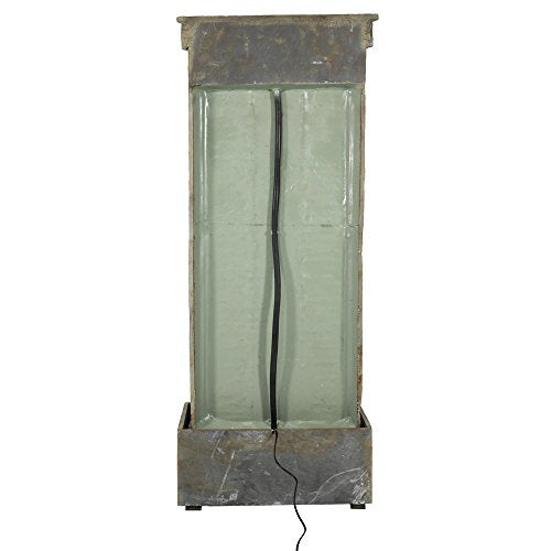 Sunnydaze Outdoor Water Fountain - Large Rippled Slate Garden Water Feature - Backyard Waterfall with Copper Accents & LED Spotlight - 48 Inch Tall - Perfect for Yard, Garden, Patio or Porch
