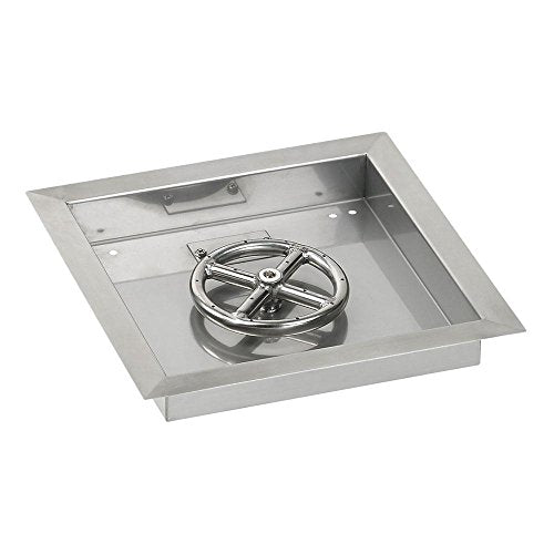 American Fireglass SS-SQPKIT-P-12 Propane 12" Square Stainless Steel Drop-in Pan with Spark Ignition Kit (6" Fire Pit Ring)