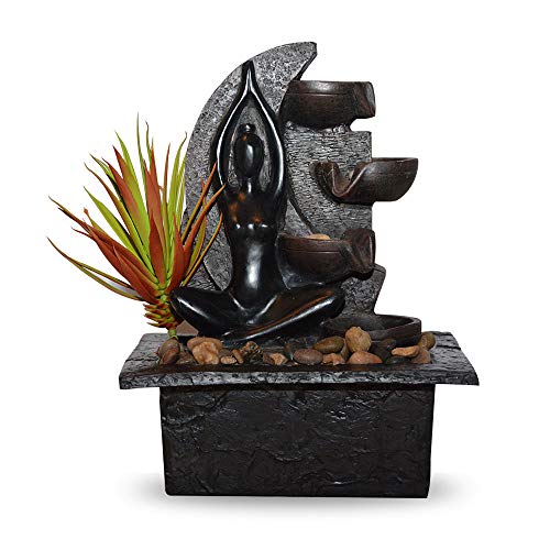 Tabletop Fountain Indoor Water Led Desk Fountain 4-Tiered Resin Pouring Pots &amp; Automatic Pump Indoor Waterfall Fountain - Succulent Plant Natural Stone Base Small Indoor Fountain (21.5 X 19 X 28 cm)