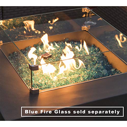 COSIEST 2-Piece Outdoor Propane Firepit Table Set, Gray Faux Stone 35 inches Square Fire Table w 50,000 BTU Stainless Steel Burner, Wind Guard, w Metal Lid 20 Gallon Hideway Tank for Garden, Porch
