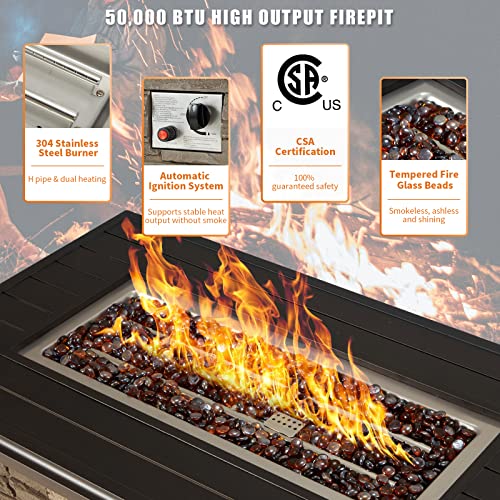 Vicluke 44 Inch Aluminum Propane Fire Pit Table with Faux Ledgestone