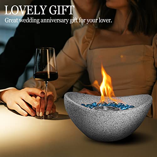 Table Top Fire Pit Bowl – Concret Tabletop Fire Bowl for Indoor and Outdoor, Portable Personal Fireplace Rubbing Alcohol for Patio Coffee Table Decor