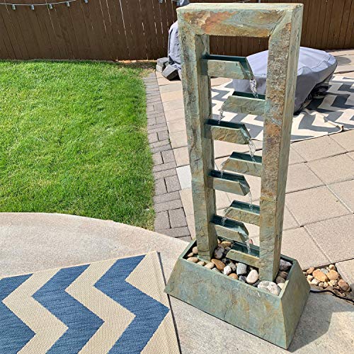 Sunnydaze Stacked Slate Outdoor Water Fountain - Large Freestanding Outside Floor Waterfall Fountain Feature for Garden, Backyard, Patio, Porch, or Yard - 49 Inch Tall