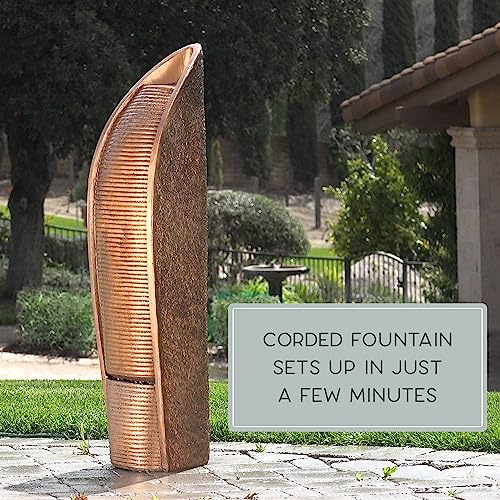 Bernini Cascada Outdoor Fountain with Pump, 41 Inch Tall Corded Waterfall Floor Fountains for Patio Garden Backyard Decking or Indoor Use, Copper
